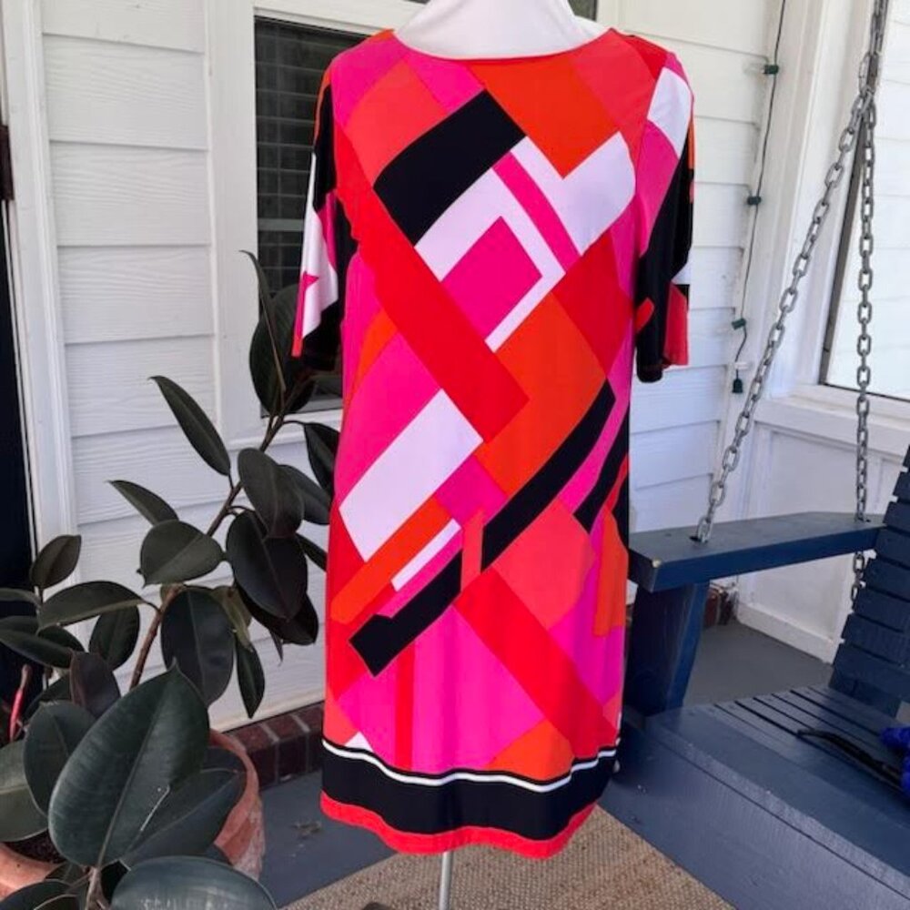 J Howard Knit Midi Dress Size 14 Patterned Vibrant Colors Career